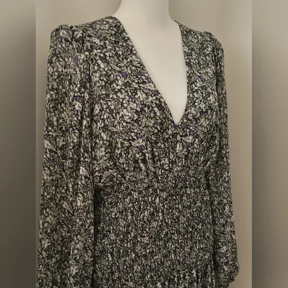 Astr floral ruffle puff sleeve asymmetrical midi dress M - Picture 4 of 11